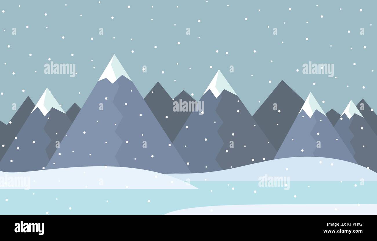 Flaches Design Illustration eines Winter Berglandschaft mit See und Schnee-Vektor Stock Vektor
