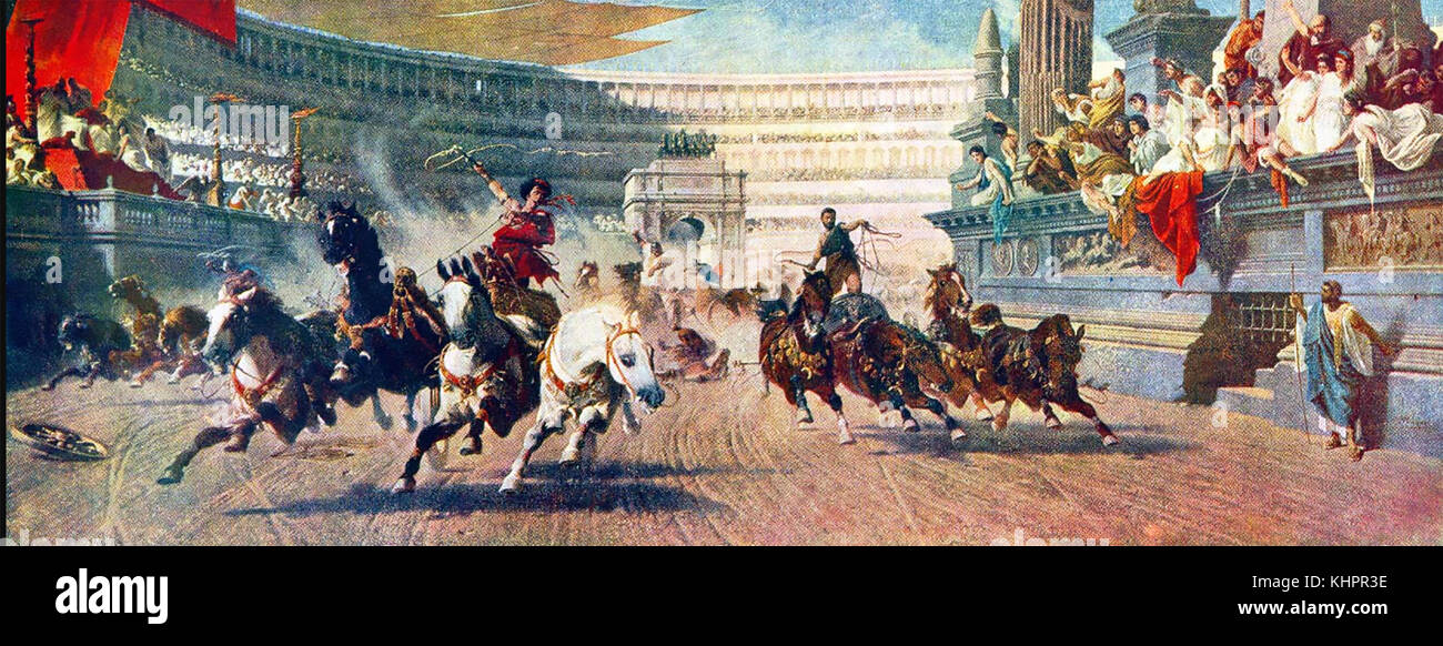 WAGENRENNEN im alten Rom. Ein Gemälde aus dem 19. Jahrhundert. Stockfoto