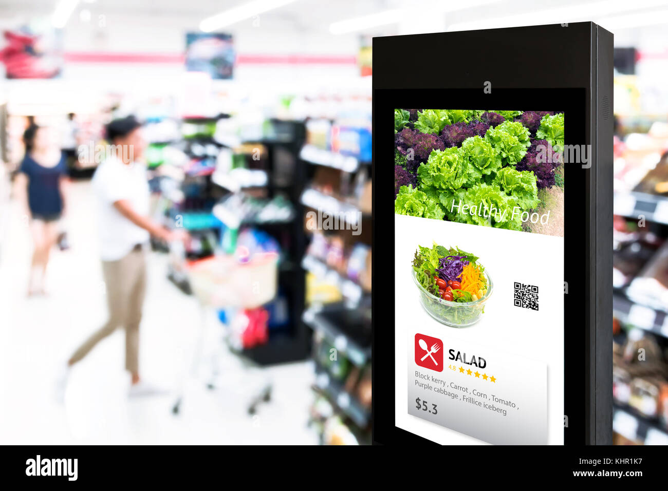 Intelligente digitale Schilder, Augmented Reality Marketing- und Gesichtserkennung. Interaktive künstliche Intelligenz der digitalen Werbung in r Stockfoto