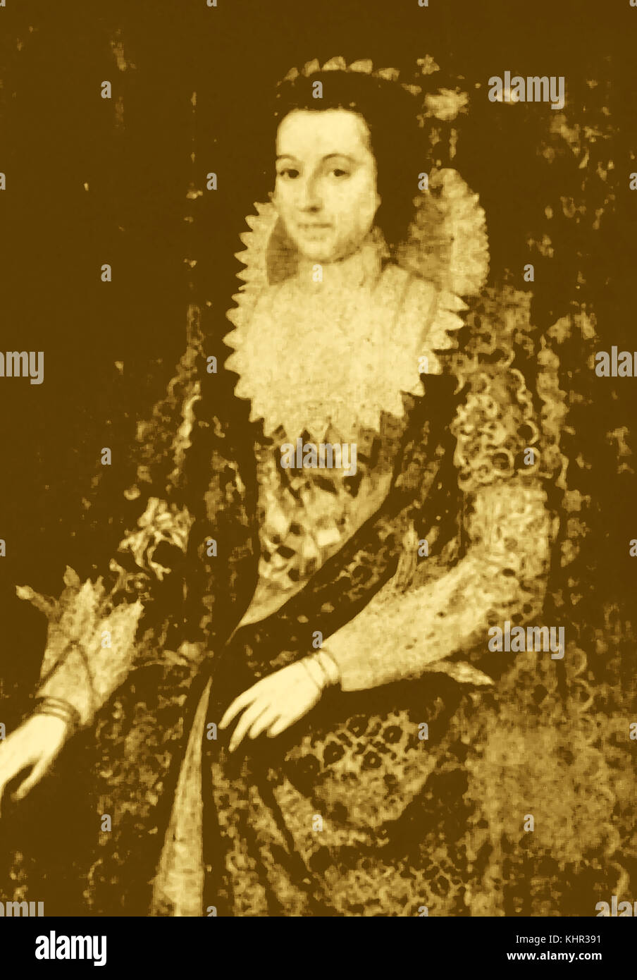 Ein Porträt von Elizabeth "Bess" Raleigh (geb. Throckmorton; (1565 - ca. 1647) 'geheime' Ehefrau von Sir Walter Raleigh's. Gentlewoman der geheimen Kammer der Königin Elisabeth I. von England Stockfoto