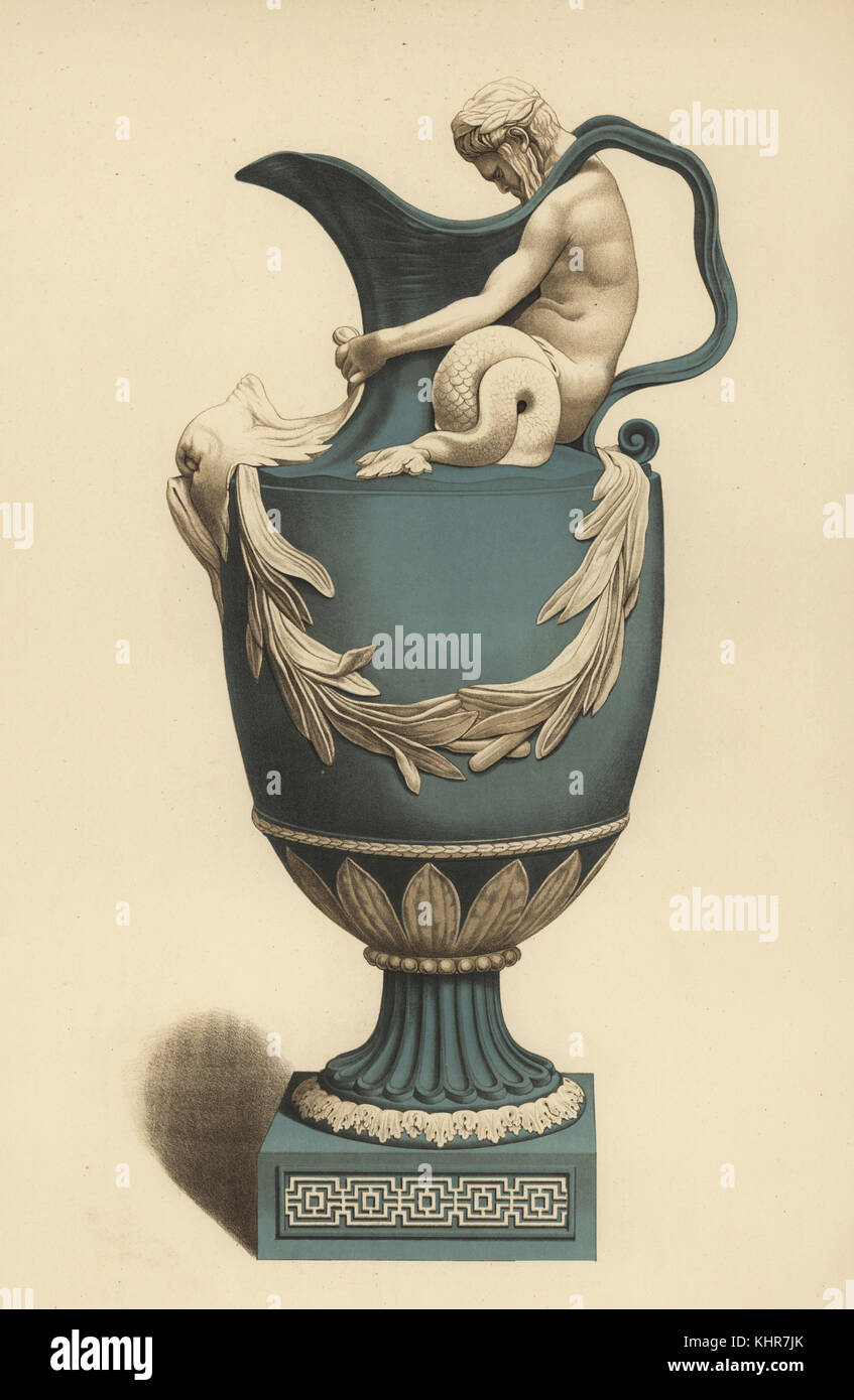 John flaxman Wasser vase dekoriert mit einer Triton greifen ein seeungeheuer Kopf. Chromolithograph von W. Griggs von Friedrichs Rathbone alte Wedgwood, die dekorativen oder künstlerischen keramische Arbeiten von Josiah Wedgwood, Quaritch, London, 1898. Stockfoto