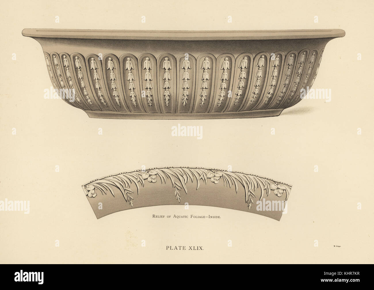 Oval jardiniere mit aquatischen Laub. Chromolithograph von W. Griggs von Friedrichs Rathbone alte Wedgwood, die dekorativen oder künstlerischen keramische Arbeiten von Josiah Wedgwood, Quaritch, London, 1898. Stockfoto