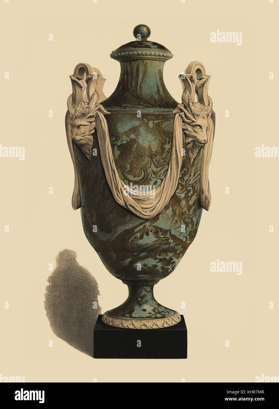 Große Vase in kristallinen Achat mit Tierköpfen gestaltet. Chromolithograph von W. Griggs von Friedrichs Rathbone alte Wedgwood, die dekorativen oder künstlerischen keramische Arbeiten von Josiah Wedgwood, Quaritch, London, 1898. Stockfoto