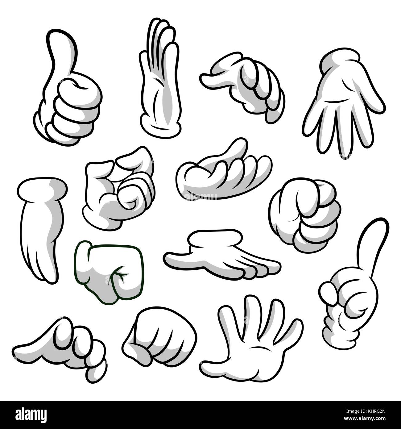 Cartoon Hände mit Handschuhen Symbol auf weißem Hintergrund eingestellt.  Vektor Clipart - Teile des Körpers, die Arme in weiße Handschuhe. Geste  Sammlung. Design Templates in Eps8 Stock-Vektorgrafik - Alamy