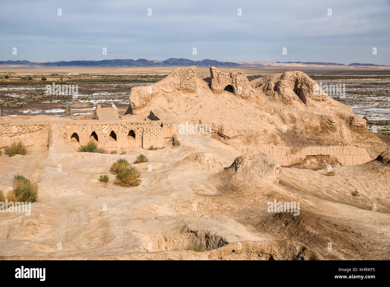 Ruinen der Festung toprak - Kala in der kyzylkum Wüste, Usbekistan Stockfoto
