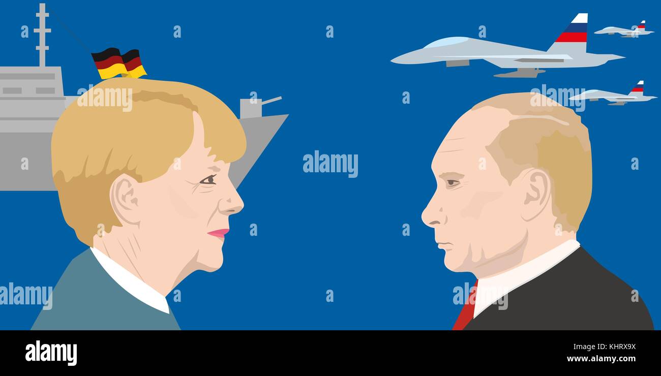 November 19.11.2017. editorial Abbildung: Angela Merkel und Wladimir Putin Stock Vektor