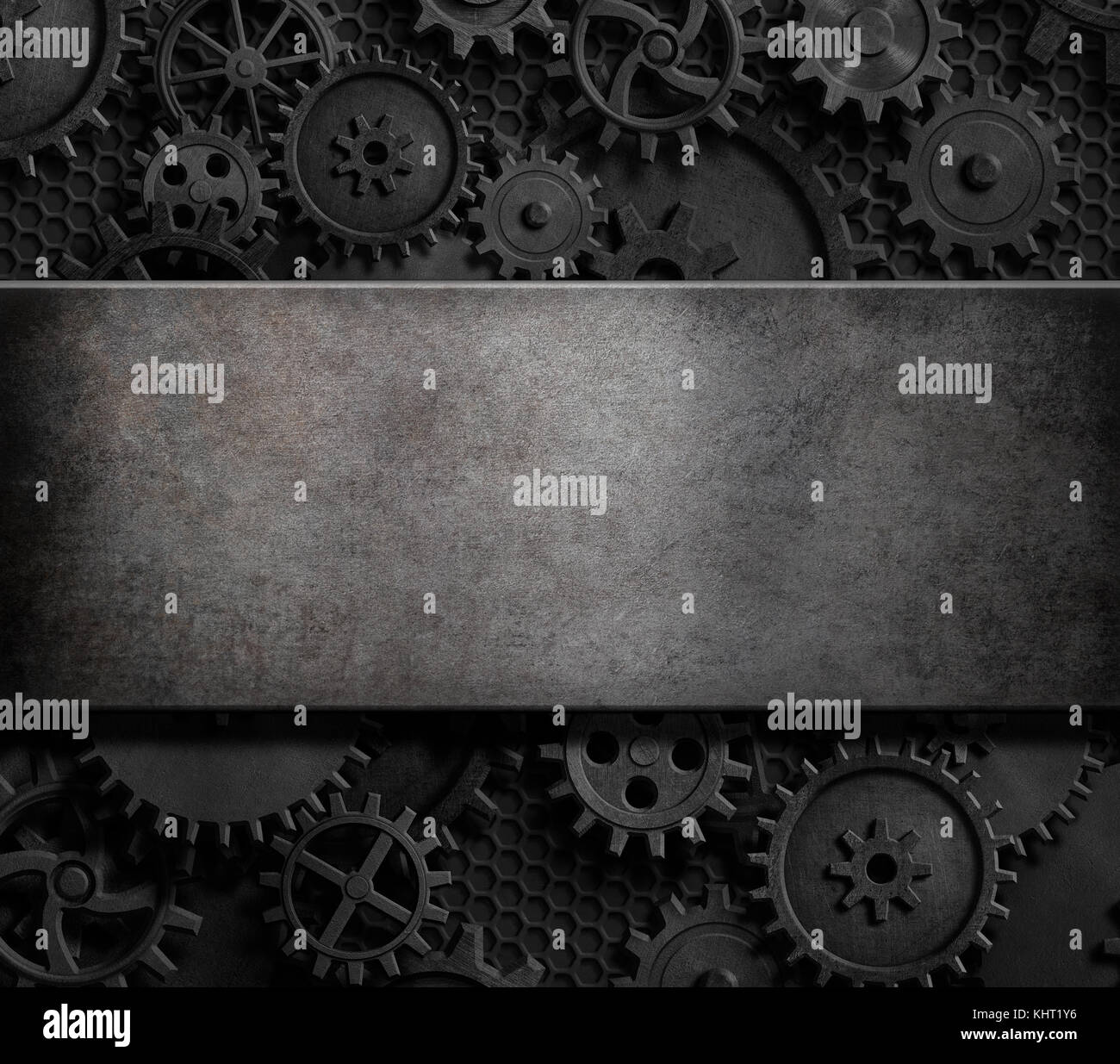 Rostigen Zahnräder und Getriebe Steam Punk 3D-Hintergrund Stockfoto