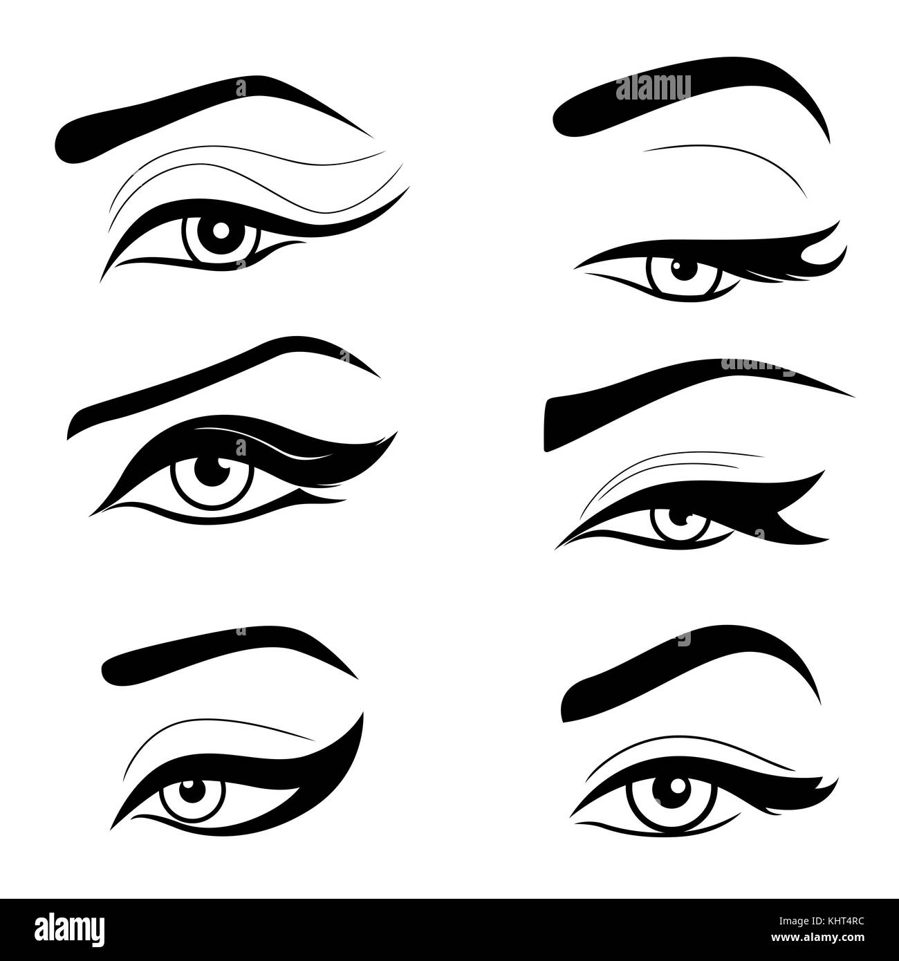 Satz von sechs menschlichen Augen, Vector schwarz Design Elemente auf weißem Hintergrund Stock Vektor
