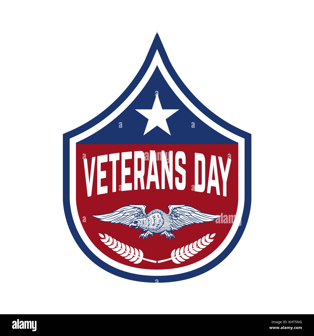 Happy Veterans Day emblem Vorlage auf weißem Hintergrund. Design Element für Label, Emblem, Zeichen, Plakat. Vector Illustration Stockfoto