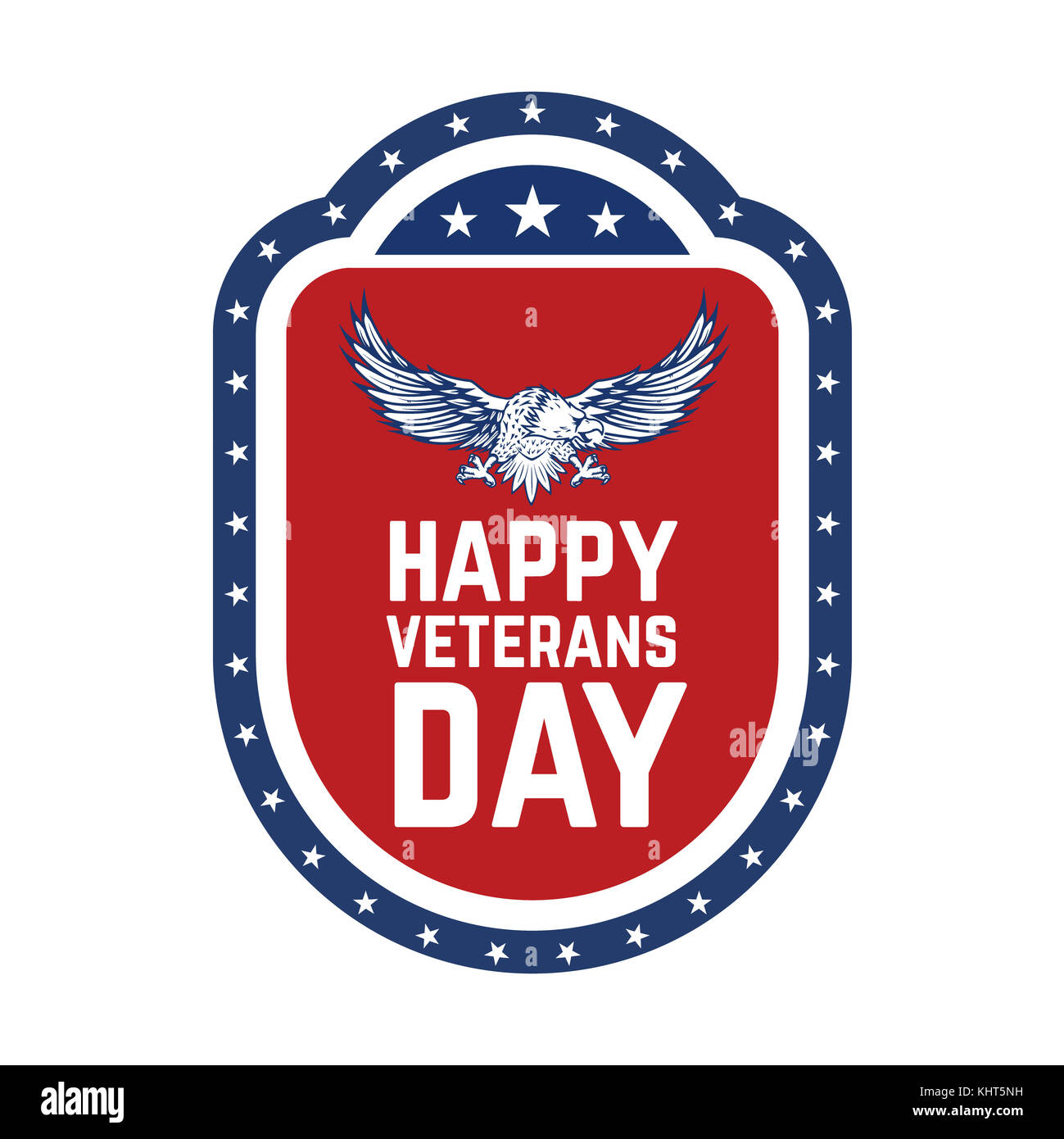 Happy Veterans Day emblem Vorlage auf weißem Hintergrund. Design Element für Label, Emblem, Zeichen, Plakat. Vector Illustration Stockfoto