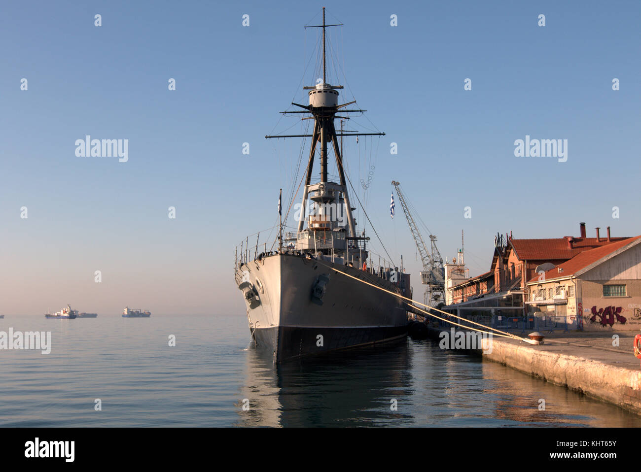 Das historische Schlachtschiff 'Averoff' dockte in Thessaloniki, Griechenland. Stockfoto