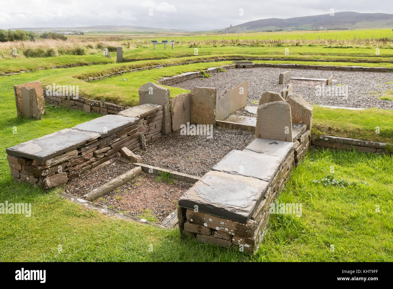 Barnhouse Neolicthic Village, ein Steinzeitdorf in der Nähe der Standing Stones of Stenness, Stenness, Orkney, Schottland, Großbritannien Stockfoto