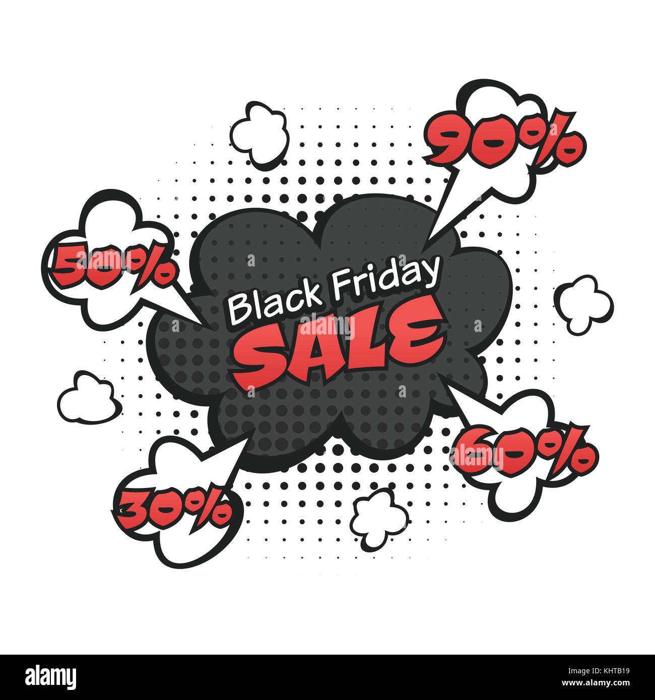 Vektor Hand gezeichnet Pop Art Abbildung: Schwarzer Freitag verkauf Banner mit Wolken. retro Style. Hand gezeichnet. Grafik für Print, Web. Stock Vektor