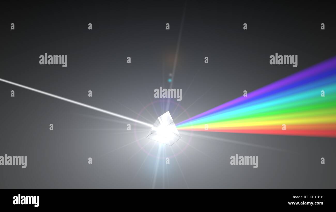 Weißes Licht ray Dispergieren auf andere Farbe Licht strahlen über Prism. Mit Lichtstrahl auf ray Break Point. 3D-Darstellung Stockfoto