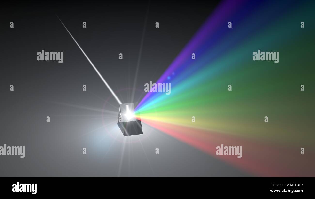 Weißes Licht ray Dispergieren auf andere Farbe Licht strahlen über Prism. Mit Lichtstrahl auf ray Break Point. 3D-Darstellung Stockfoto