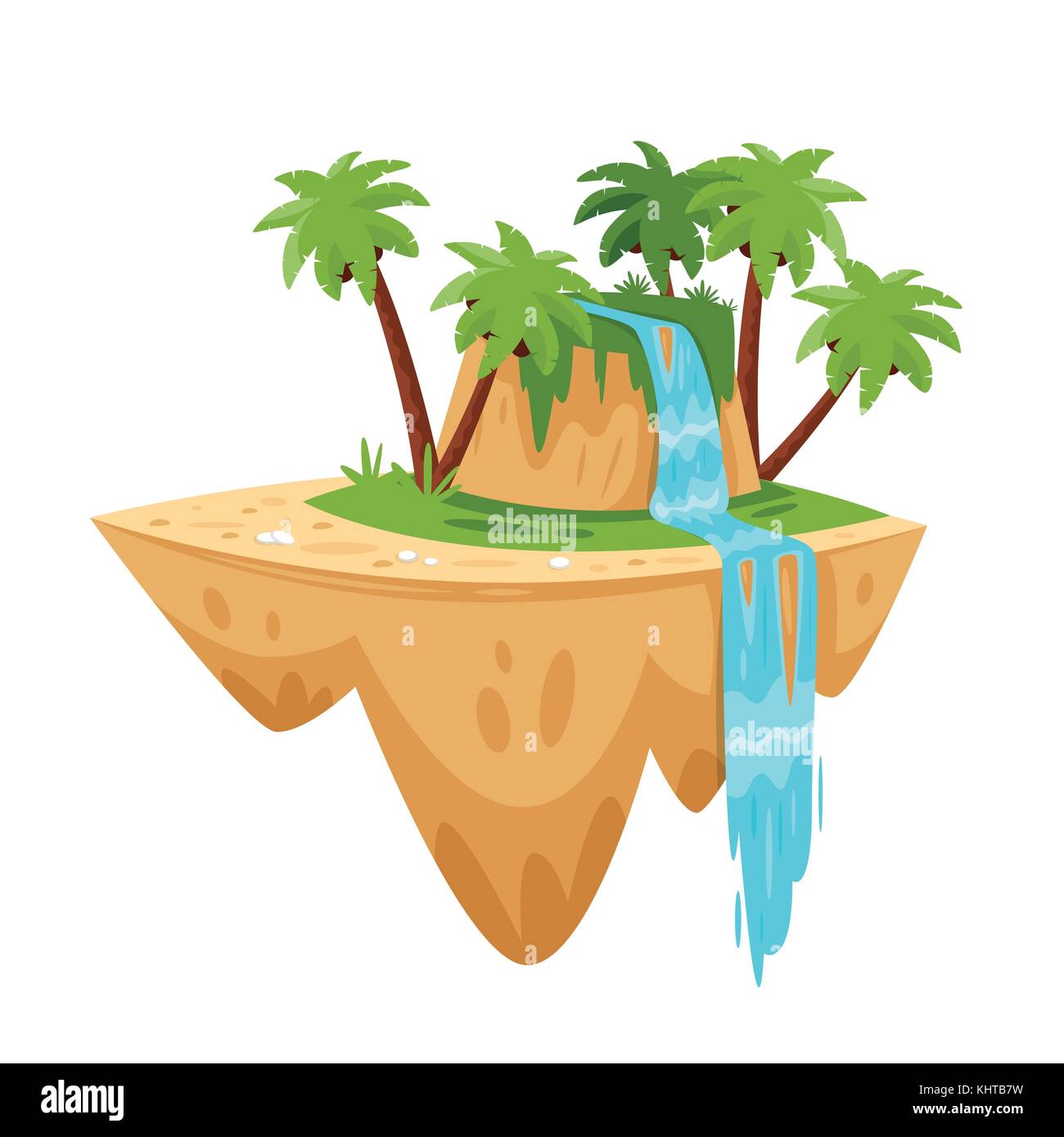 Vektor Cartoon Illustration von Spiel tropischen Insel, auf weißem Hintergrund. Spiel Benutzeroberfläche (GUI) Element für Videospiele, Computer oder Web de Stock Vektor