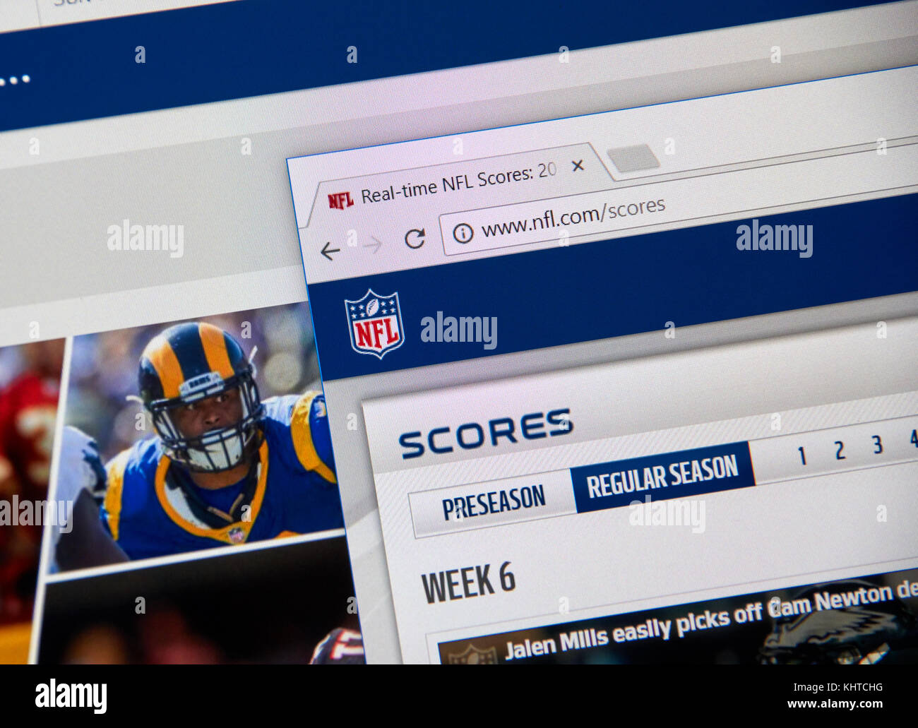 MONTREAL, KANADA - 7 November, 2017: NFL offizielle Website mit Kerben link. Die National Football League ist ein American Football League co Stockfoto