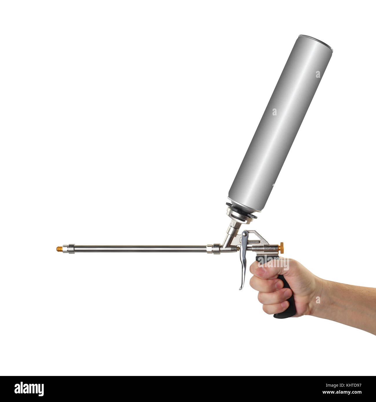 Objects Tool Hände Aktion - handbrause Schaumpistole Arbeiter Hand isoliert weißen Hintergrund. Stockfoto