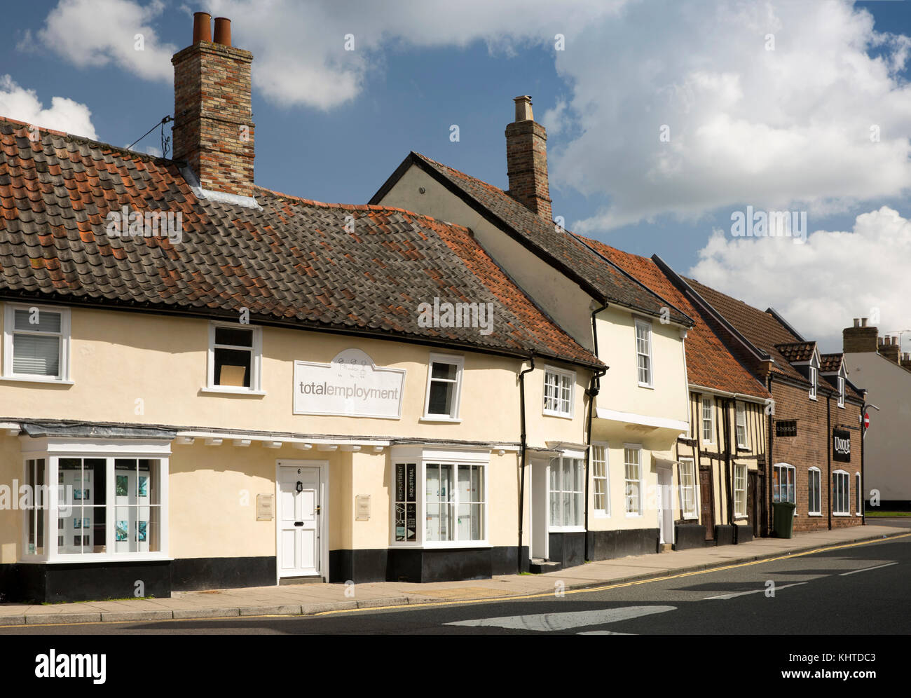 Großbritannien, England, Norfolk, die Brecks, Thetford, Castle Street, historischen jettied, Holz gerahmt Zentrum Gebäude Stockfoto