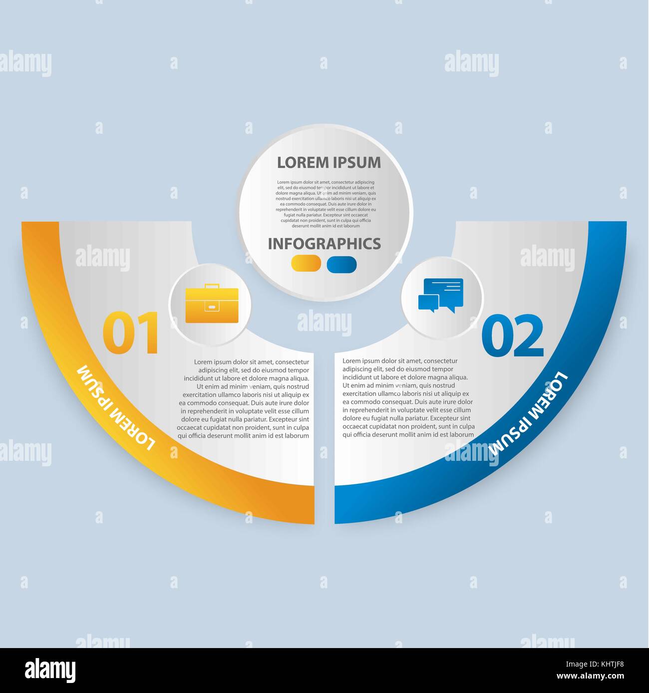 Vector Illustration Infografiken in der Form eines Kreises und 2 Segmenten. Vorlage für Grafiken, Präsentationen, Wirtschaft, Erziehung und Bildung mit zwei Schritte und ein Stock Vektor