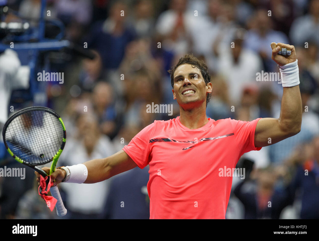Der spanische Tennisspieler RAFAEL NADAL (ESP) jubelt nach seinem Sieg bei der US Open 2017 Tennis Championship in New York City, New York State, USA. Stockfoto