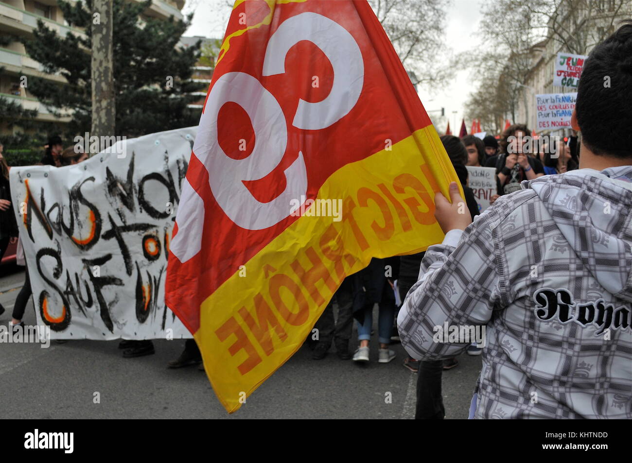 Anti Arbeitsrecht Demonstranten März in Lyon, Frankreich Stockfoto