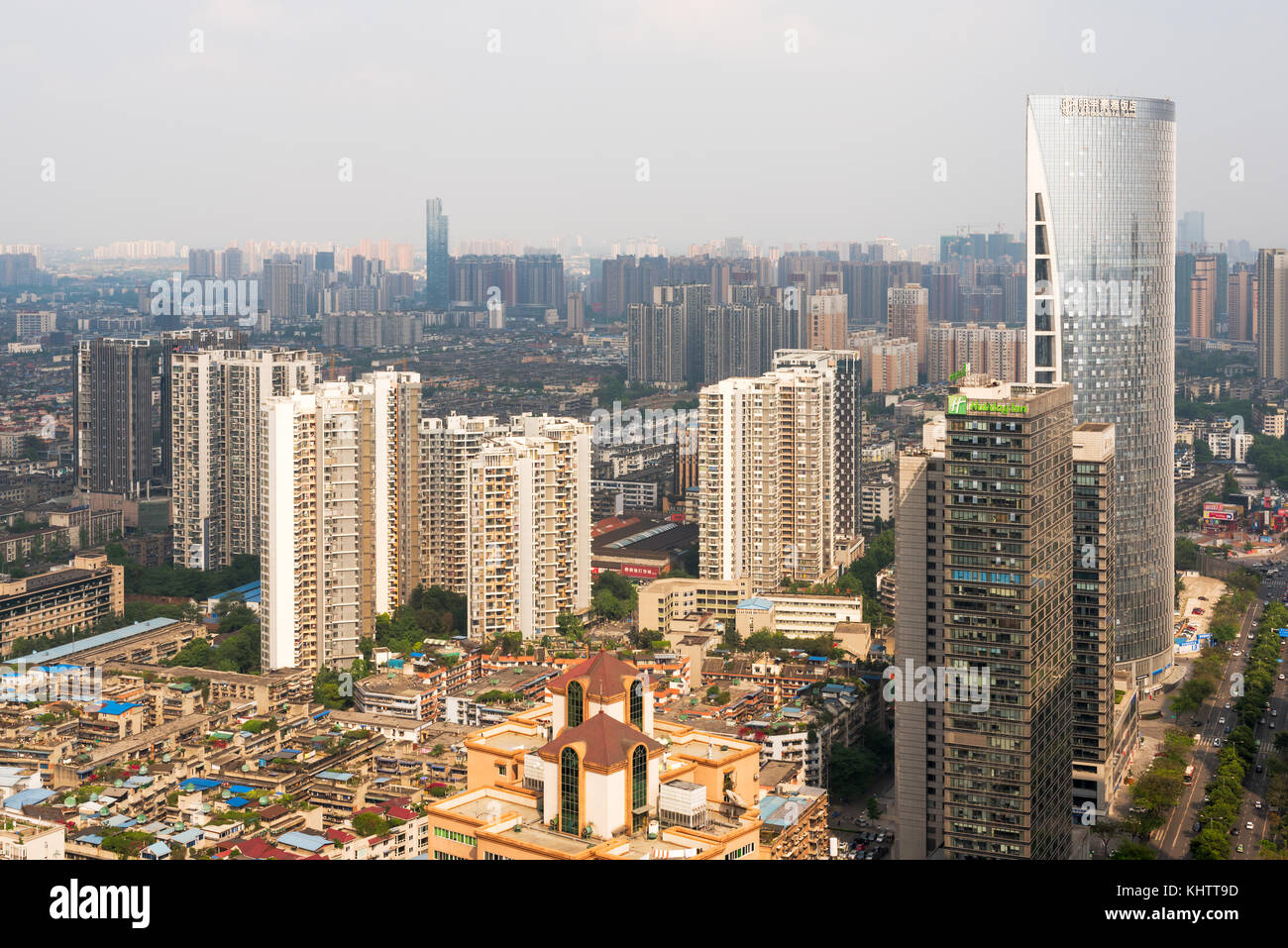 Downtown Skyline Luftbild bei Tageslicht Stockfoto