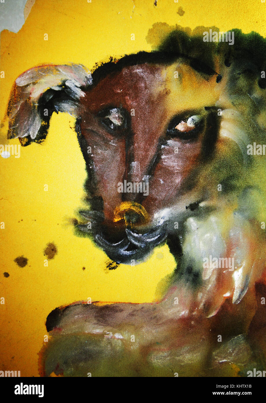 Portrait Der mongrel Hund. ein Bild. Der Kinder Zeichnung - Anwendung Stockfoto