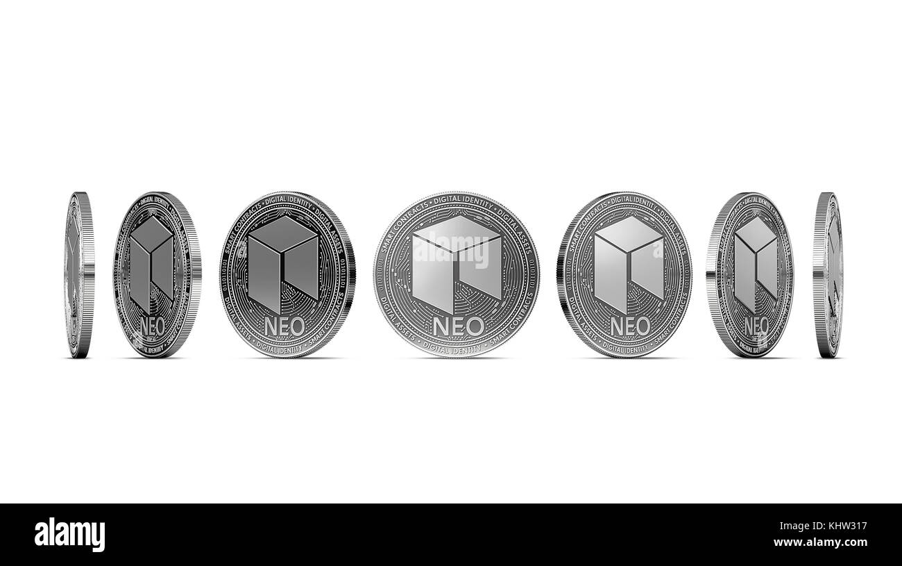 Silber NEO aus sieben Winkel auf weißem Hintergrund dargestellt. Leicht zu schneiden und insbesondere Münze Winkel verwenden. 3D-Rendering Stockfoto