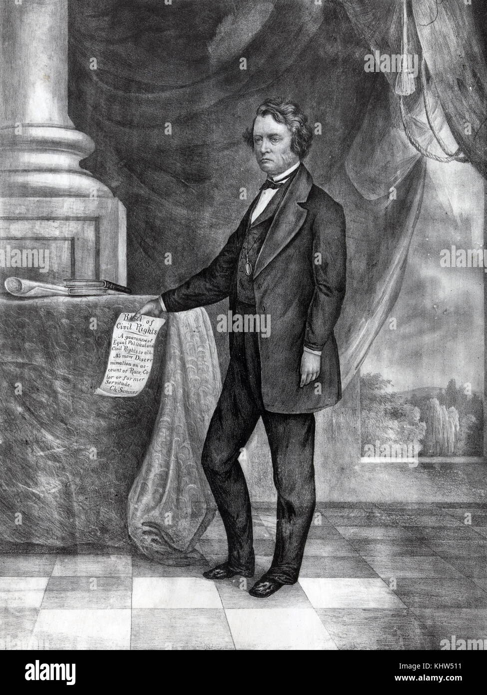 Porträt von Charles Sumner die "Bill der Bürgerlichen Rechte" in der Hand. Chris Sumner (1811-1874) ein US-amerikanischer Politiker, Jurist, Redner und United States Senator aus Massachusetts. Vom 19. Jahrhundert Stockfoto