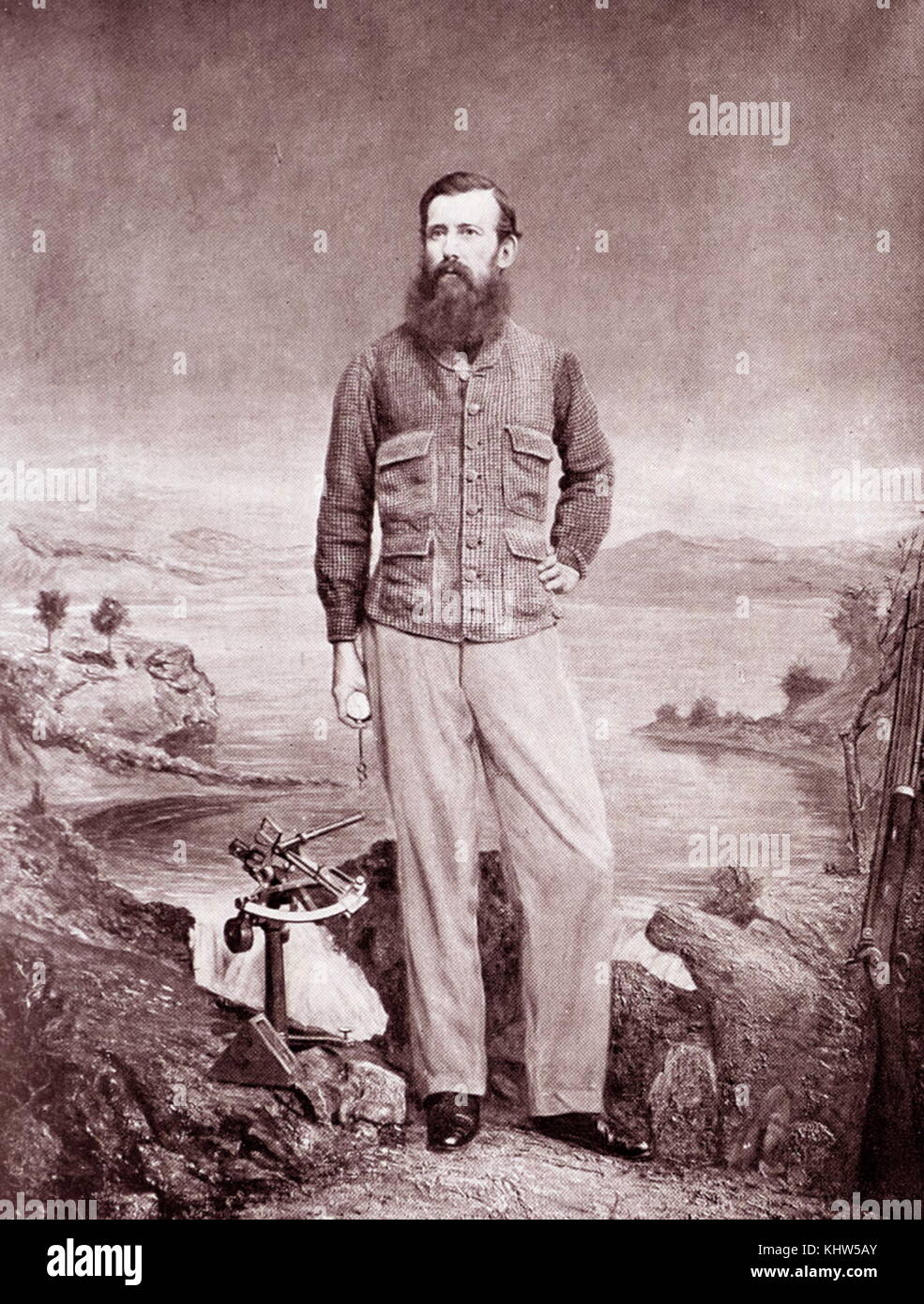 Fotografische Portrait von John Hanning Speke (1827-1864) ein Offizier in der Britischen Armee, die drei Sondierungsstellungnahmen Expeditionen nach Afrika. Vom 19. Jahrhundert Stockfoto