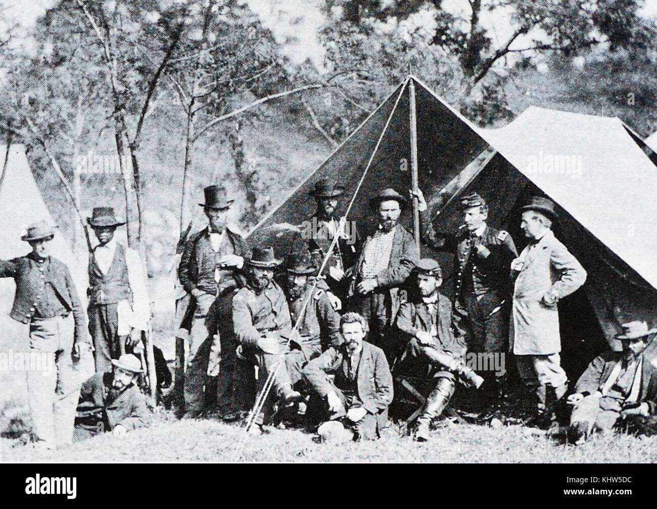 Foto einer Gruppe an der Secret Service, der Zentrale. Armee des Potomac, Antietam, Oktober, 1862. Vom 19. Jahrhundert Stockfoto