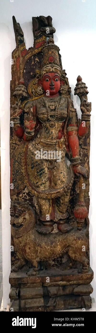 Hölzerne Skulptur, Yama, die im Hinduismus als der Herr des Todes bekannt. Vom 19. Jahrhundert Stockfoto