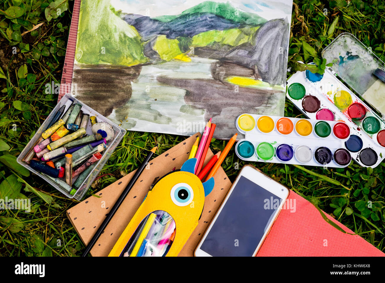 Schreibwaren für Färbung und Zeichnung Aktivität Stockfoto