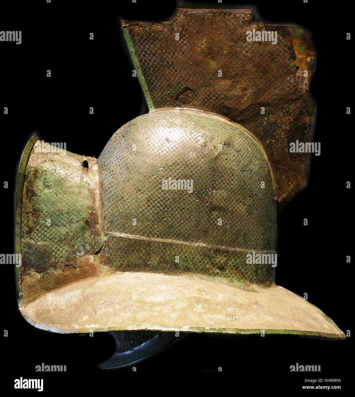 Bronze Helm eines murmillo. Ein murmillo war eine Art von Gladiator während der Römischen Kaiserzeit. Vom 2. Jahrhundert Stockfoto