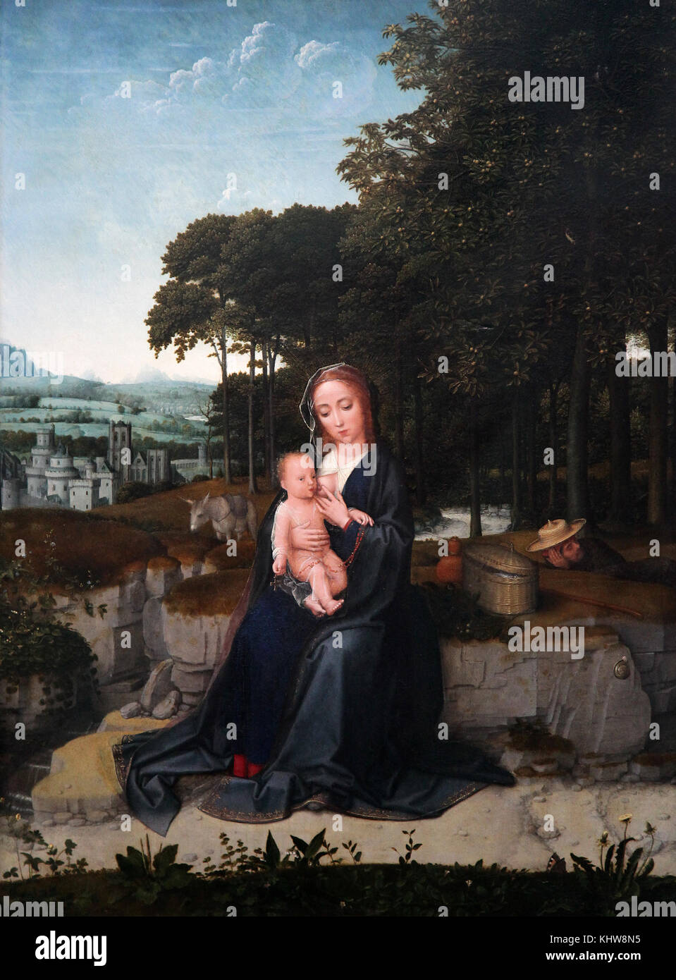 Die Ruhe auf der Flucht nach Ägypten vom Maler Gerard David 1460 - 1523 Stockfoto