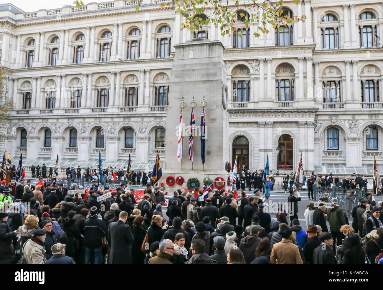 London, Großbritannien. 19. November 2017. jährliche Zeremonie für jüdische ex Soldaten und Frauen Whitehall am Ehrenmal in Whitehall gehalten wurde, die Opfer, die in zwei Weltkriegen Kredit: Amer ghazzal/alamy live news Credit: Amer ghazzal/alamy Leben Nachrichten zu gedenken. Stockfoto