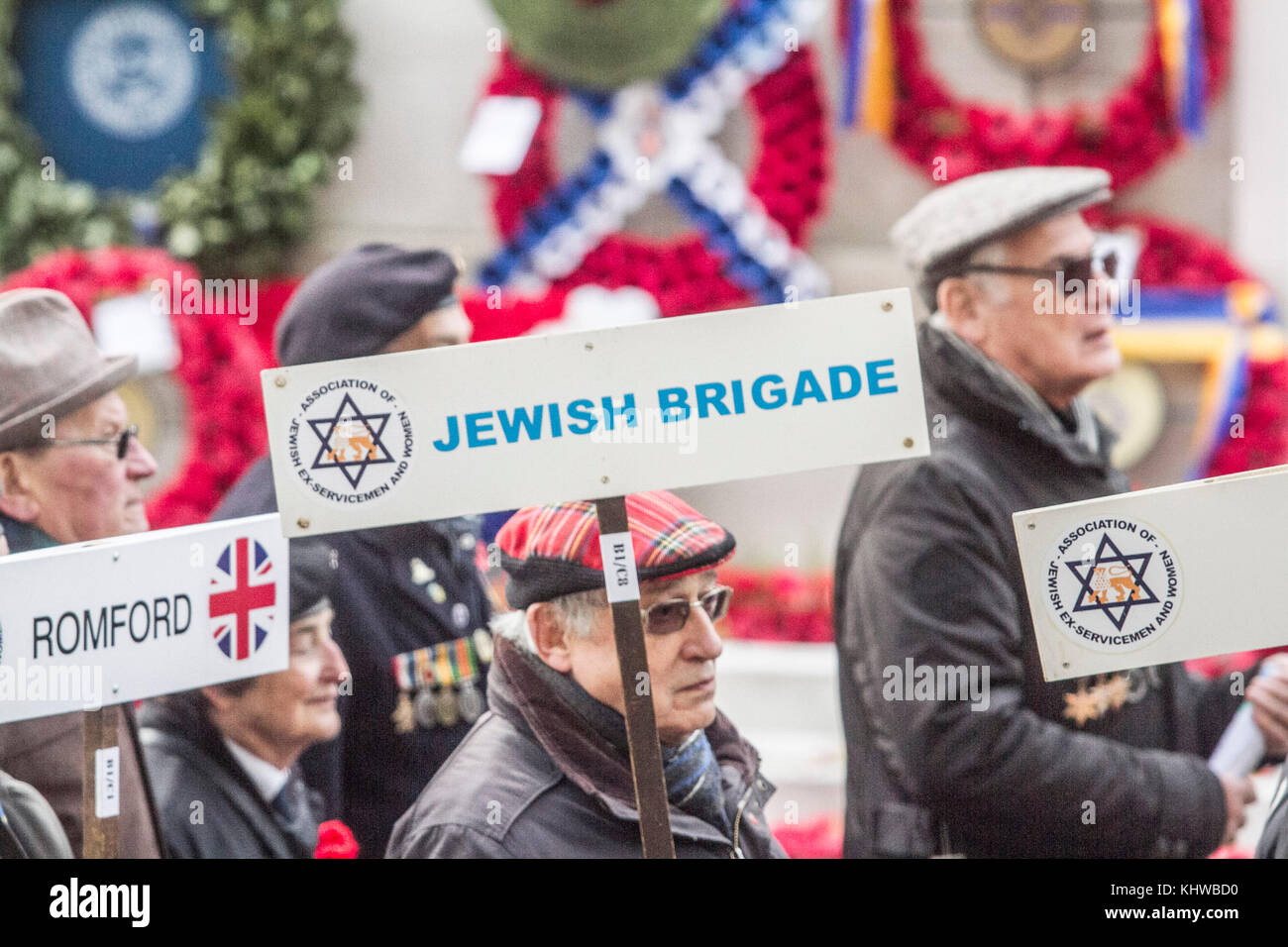 London, Großbritannien. 19. November 2017. jährliche Zeremonie für jüdische ex Soldaten und Frauen Whitehall am Ehrenmal in Whitehall gehalten wurde, die Opfer, die in zwei Weltkriegen Kredit: Amer ghazzal/alamy live news Credit: Amer ghazzal/alamy Leben Nachrichten zu gedenken. Stockfoto