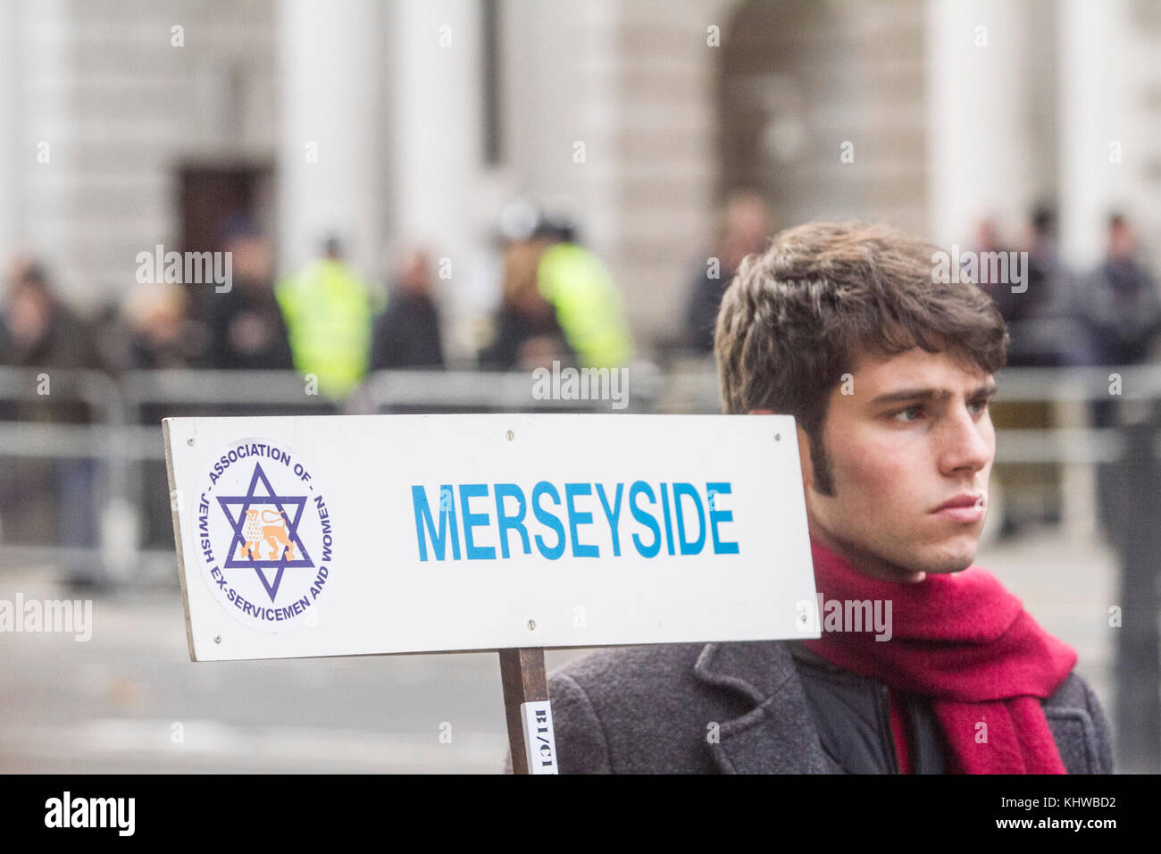 London, Großbritannien. 19. November 2017. jährliche Zeremonie für jüdische ex Soldaten und Frauen Whitehall am Ehrenmal in Whitehall gehalten wurde, die Opfer, die in zwei Weltkriegen Kredit: Amer ghazzal/alamy live news Credit: Amer ghazzal/alamy Leben Nachrichten zu gedenken. Stockfoto