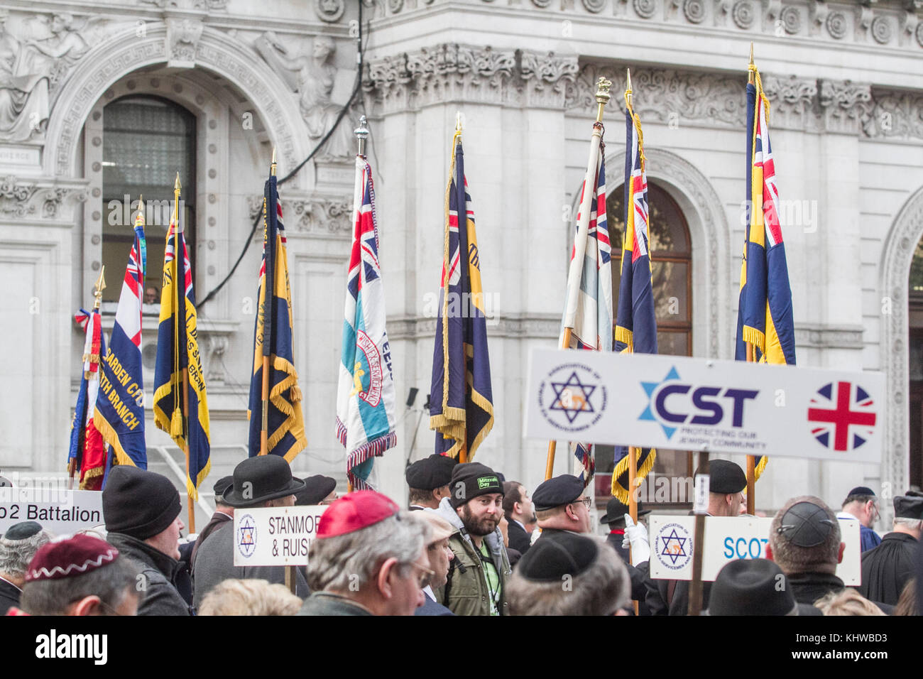 London, Großbritannien. 19. November 2017. jährliche Zeremonie für jüdische ex Soldaten und Frauen Whitehall am Ehrenmal in Whitehall gehalten wurde, die Opfer, die in zwei Weltkriegen Kredit: Amer ghazzal/alamy live news Credit: Amer ghazzal/alamy Leben Nachrichten zu gedenken. Stockfoto