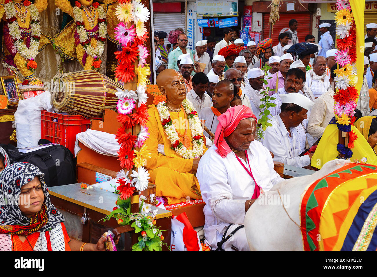 Swami Prabhupada Statue, Pandharpur wari Yatra 2017, Pune, Maharashtra, Indien Stockfoto