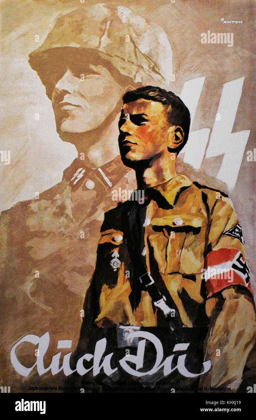 Die deutsche Propaganda Poster, um junge Menschen zu ermutigen, militärischen Dienst in der Wehrmacht Armee zu tun. Es war auch für die jungen Menschen in Oberschlesien gerichtet registriert in Volksliste (Liste der deutschen Bevölkerung in den besetzten Gebieten). Stockfoto
