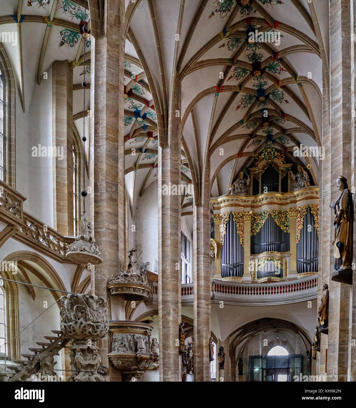 Europa, Deutschland, Sachsen, Freiberg, die Altstadt, die Kathedrale St-Mary Stil der Spätgotik wurde zwischen 1490 und 1501 eingestellt. Thron eines der berühmtesten Deutschen Barock Organe, im Jahre 1714 von Johann Gottfried Silbermann. Aufnahmen von zahlreichen berühmten Künstler statt an der Orgel, das ist eines der letzten Instrumente der Master in einem guten Erhaltungszustand, die im Jahr 1985 restauriert. Stockfoto