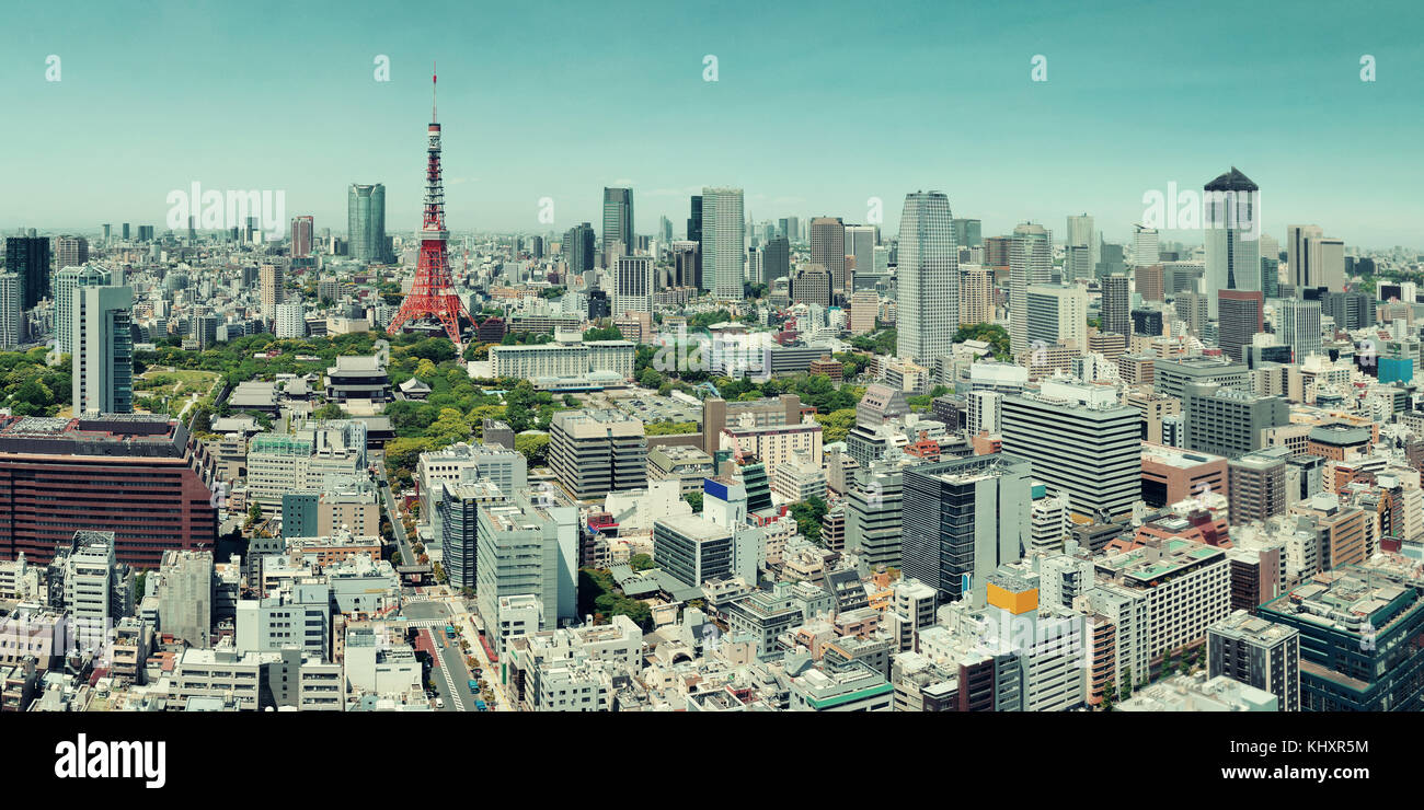 Tokyo Tower und städtischen Skyline Rooftop View, Japan. Stockfoto