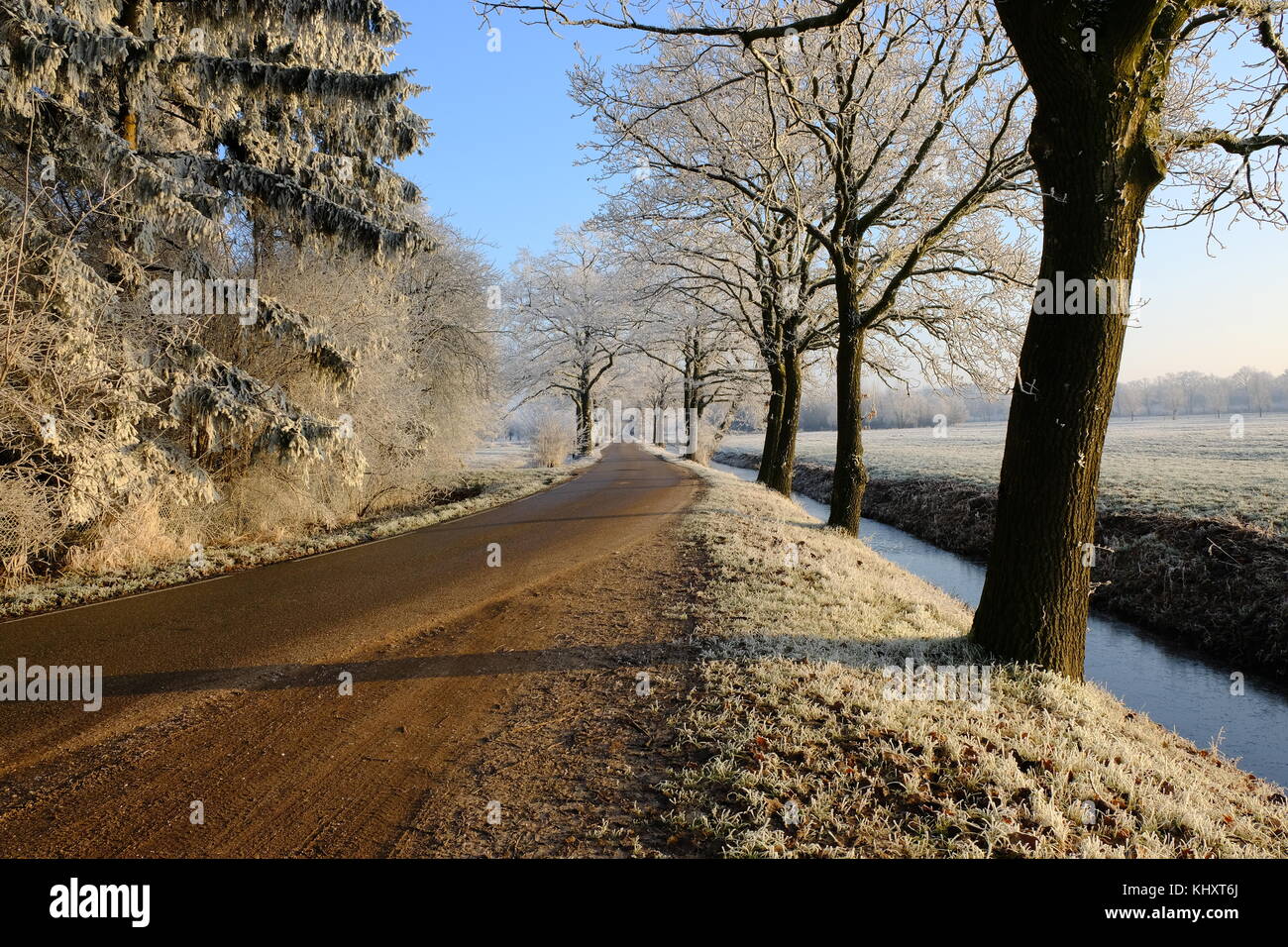 Landstraße im Winter Stockfoto