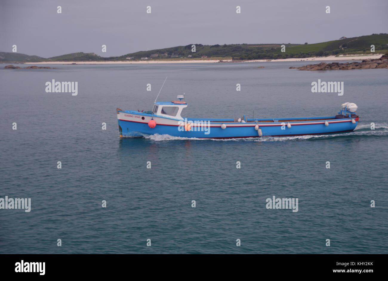 Das Vergnügen, Boot (guiding Star) in Hugh Town Harbour auf der Insel St Marys in der Scilly-Inseln, Vereinigtes Königreich. Stockfoto