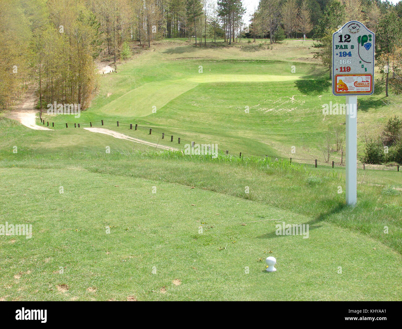 Ansicht des 12 Loch, Par 3 in der Chestnut Hills Golf Course Stockfoto