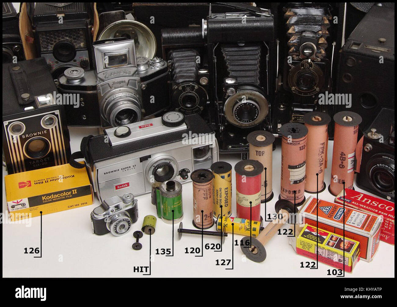 Found Film Formats bezieht sich auf eine Sammlung oder ein Archiv verschiedener Filmtypen, die die Geschichte und Entwicklung von Filmformaten erforschen. Diese Sammlung bietet wertvolle Einblicke in die technologische und künstlerische Entwicklung des Kinos. Stockfoto
