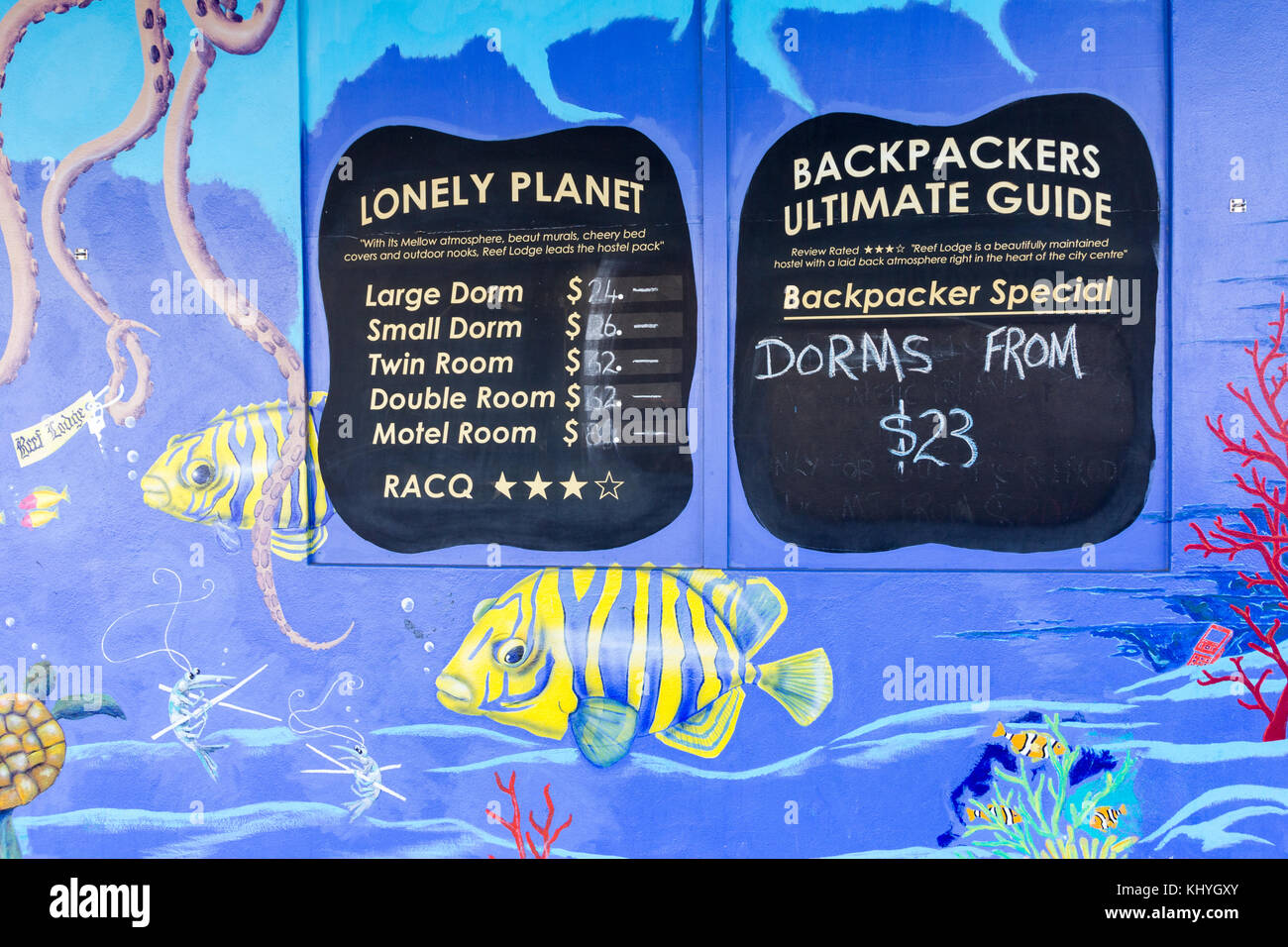 Schilder, Backpacker Schlafsäle, Townsville, Queensland, Australien Stockfoto