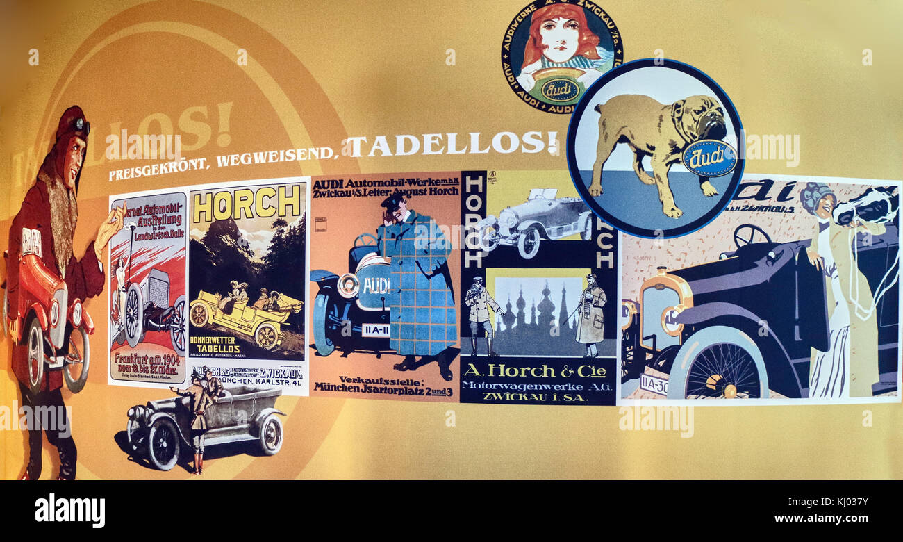 Europa, Deutschland, Sachsen, Zwickau Stadt, das August Horch Museum, die alte Werbung Poster; ARCHIV Plakat Stockfoto